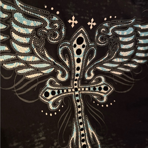 Affliction Women's Black and Blue Winged Tee - Picture 7 of 7